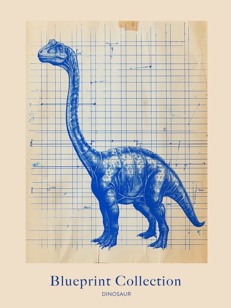 Dinosaur Blue Print Sketch 2 Poster
