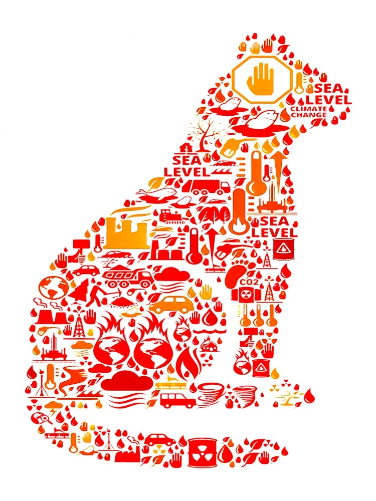 Cat Sitting Global Warming Climate Change Vector Pattern