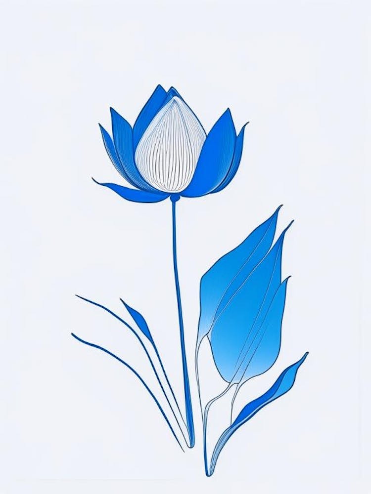 Blue Lotus Minimal Line Drawing 5