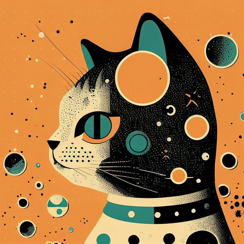Katze im Weltraum Mid Century Modern