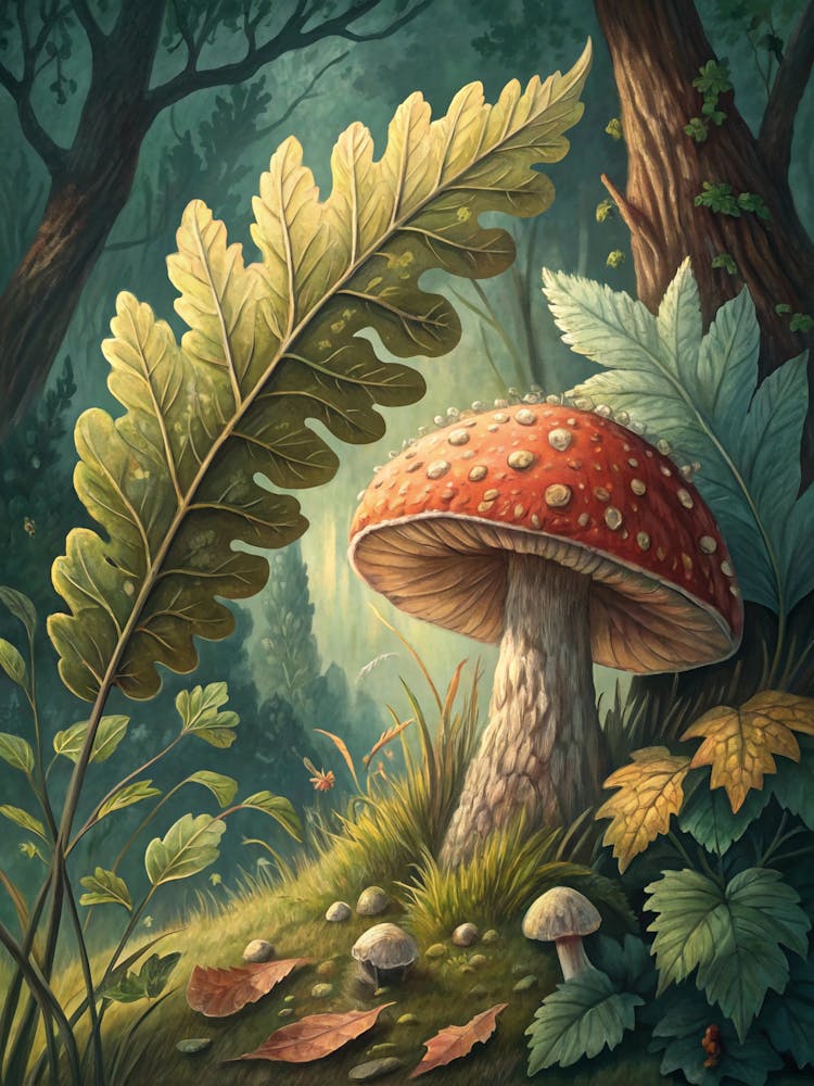 Oil Painting Style Stylized Mushroom And Forest