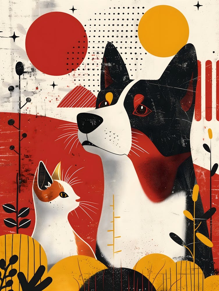Cat And Dog, Vibrant, Bold Colors, Pop Art