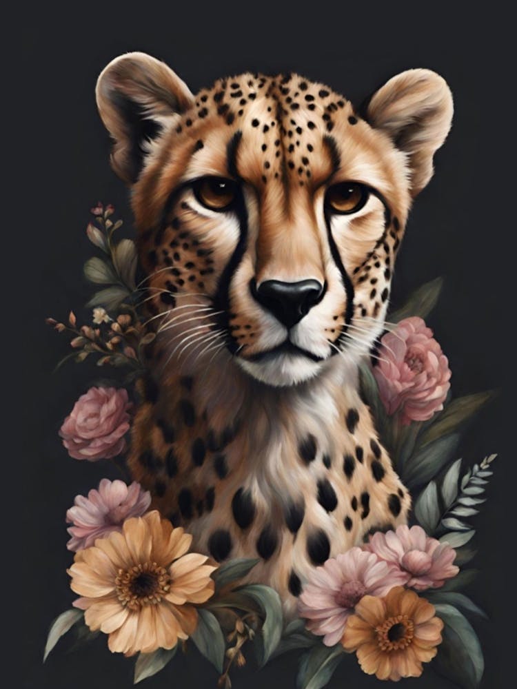 Cheetah with flowers
