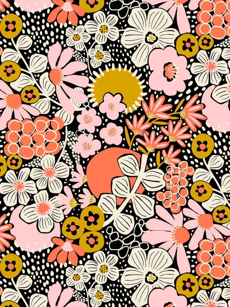 Sunset Garden Blooms Maximalist Modern Flower Dark