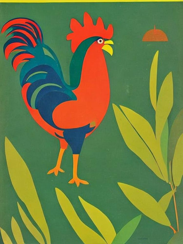Rooster Midcentury Illustration Bird