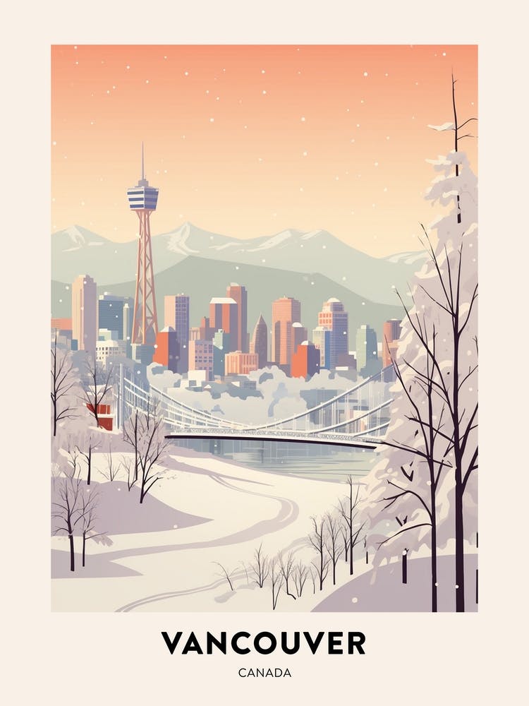 Vintage Winter Travel Poster Vancouver Canada 5