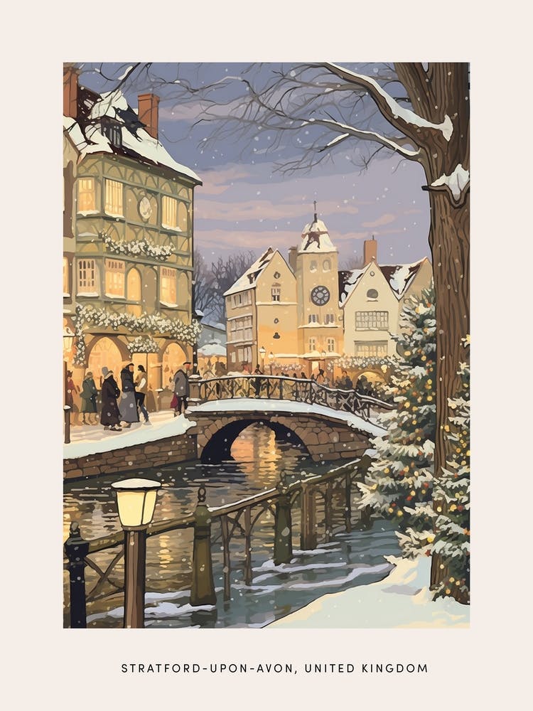 Vintage Winter Poster Stratford Upon Avon United Kingdom 3
