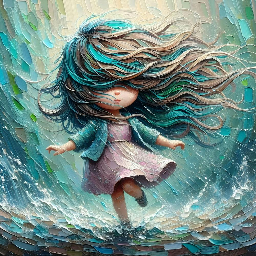Dreamy Rainstorm Mystery Girl Oil Painting