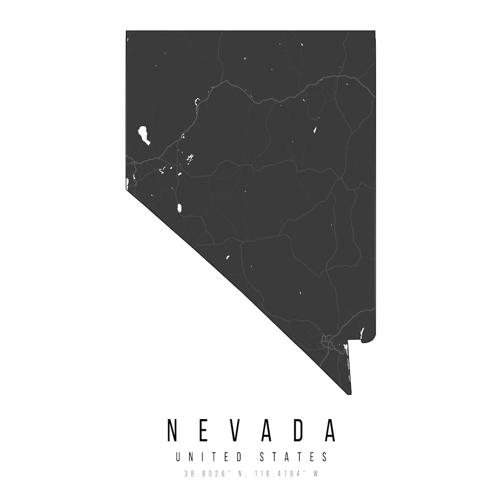 Nevada Mono Black And White Modern Minimal Street Map Square