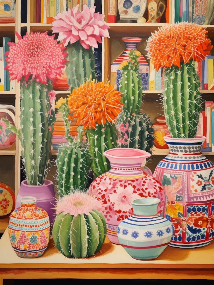 Cactus Painting Maximalist Still Life Mammillaria Cactus 3