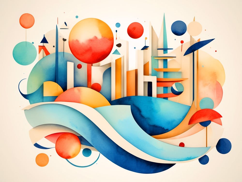 City Abstract Watercolor Painting