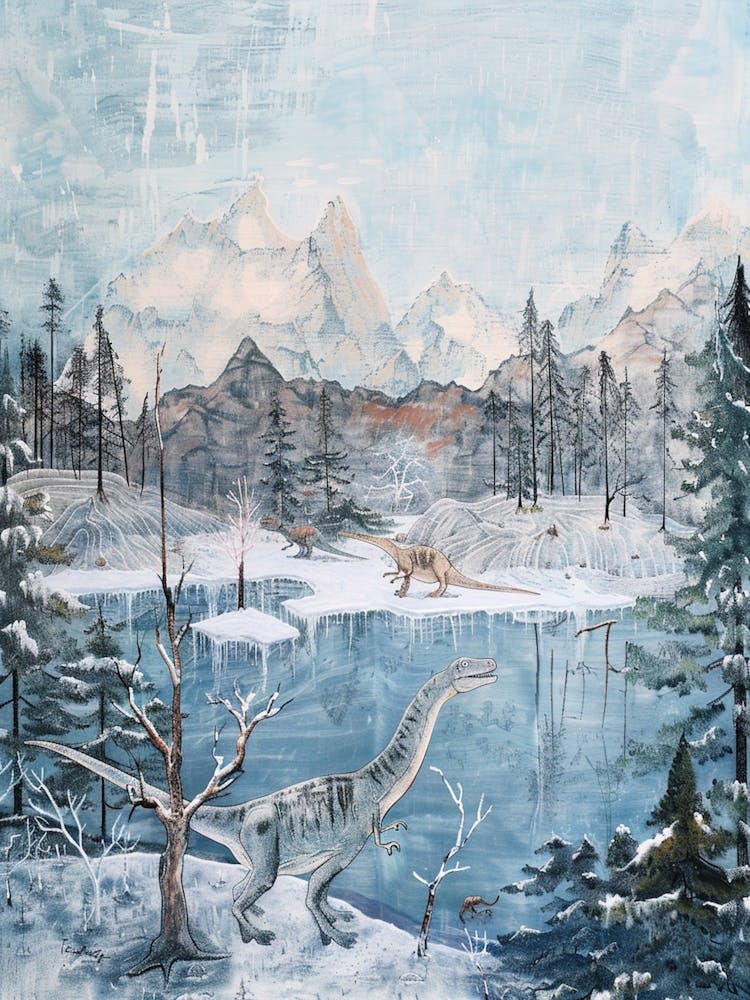 Dinosaur In An Icy Landscape Painting 1