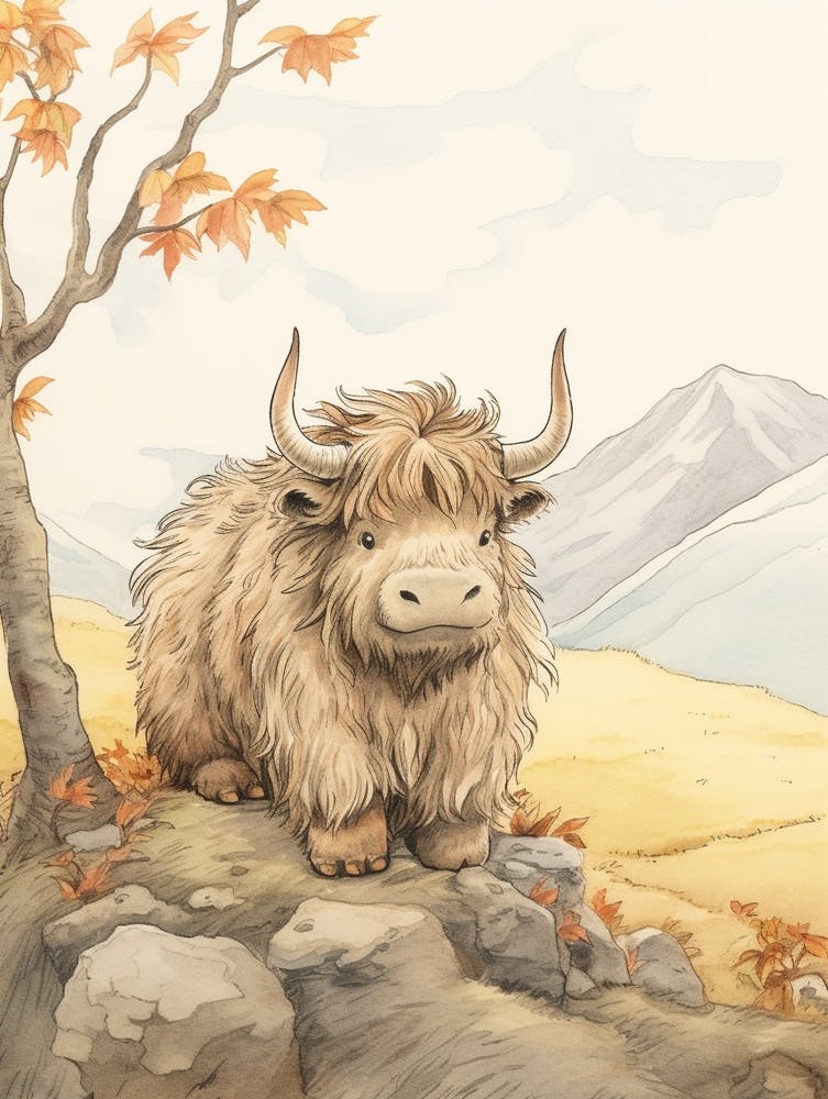Storybook Animal Watercolour Yak 1