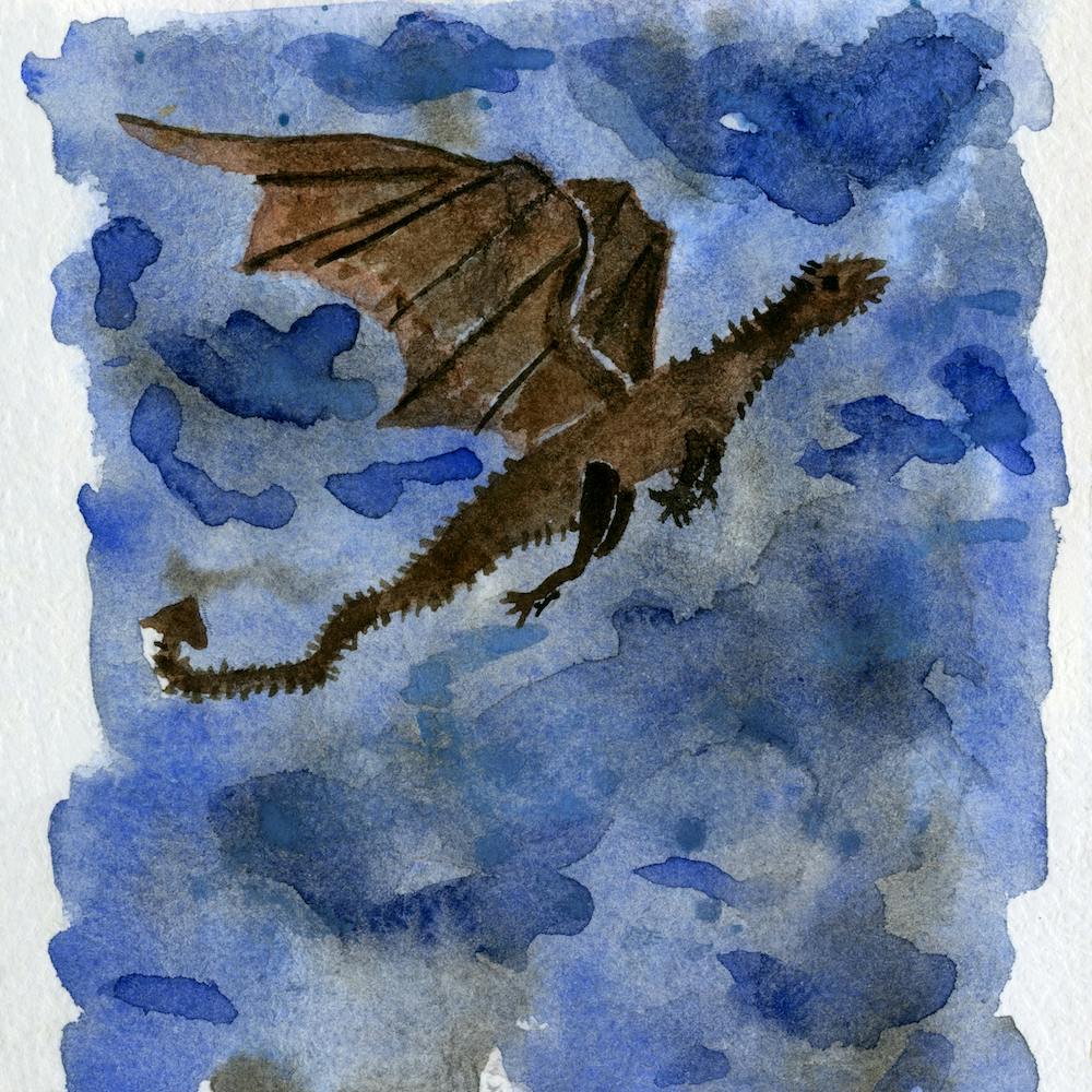 Brown Flying Dragon Watercolor Painting