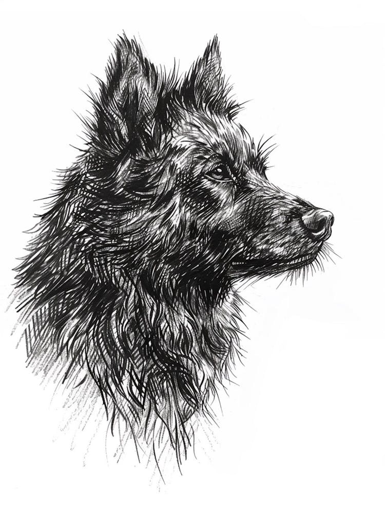 Schwarzer Langhaarhund Linienskizze 2