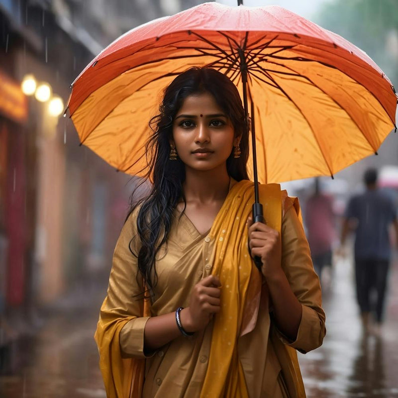 Indian Woman In Rainly weather