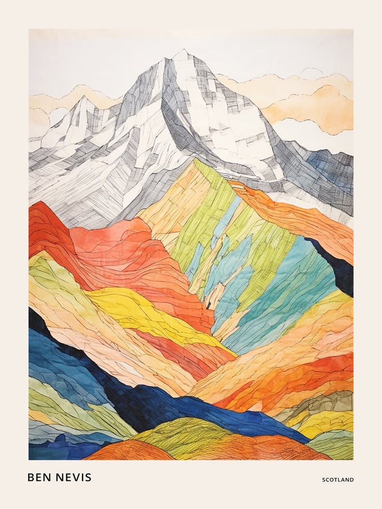 Ben Nevis Scotland 3 Colourful Mountain Illustration Poster