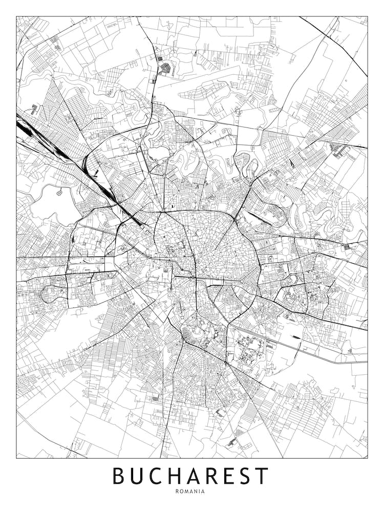 Bucharest White Map