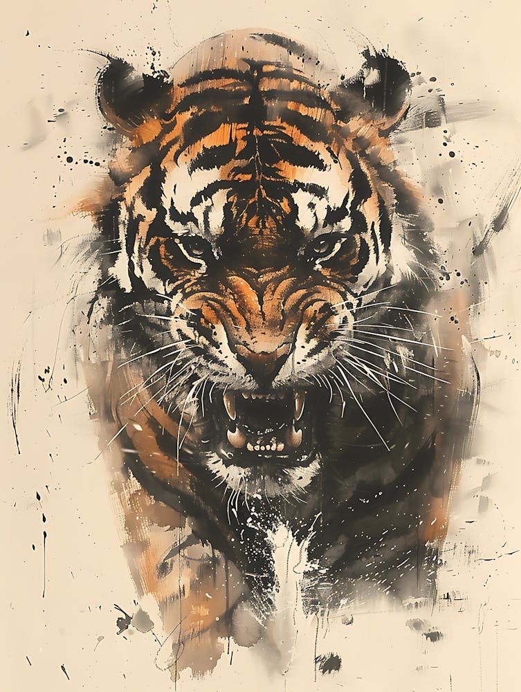 Badass Angry Tiger Ink Painting 19