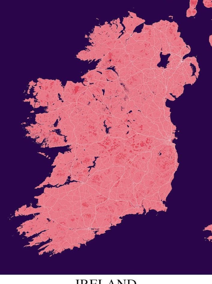 Ireland Pink Purple Map