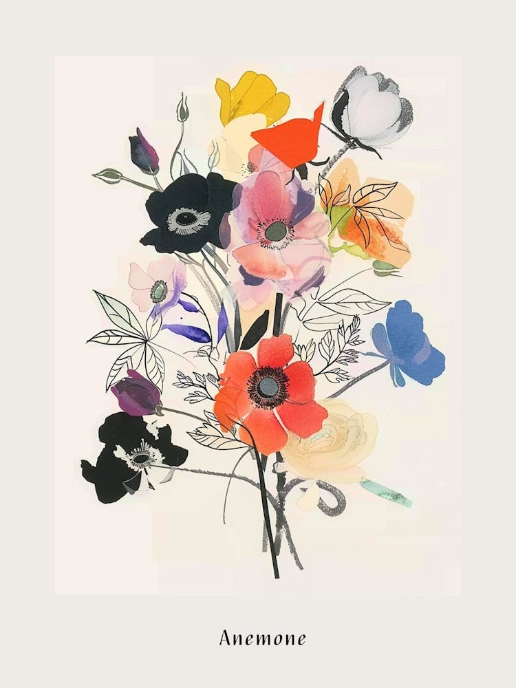 Anemone Collage Flower Bouquet Poster