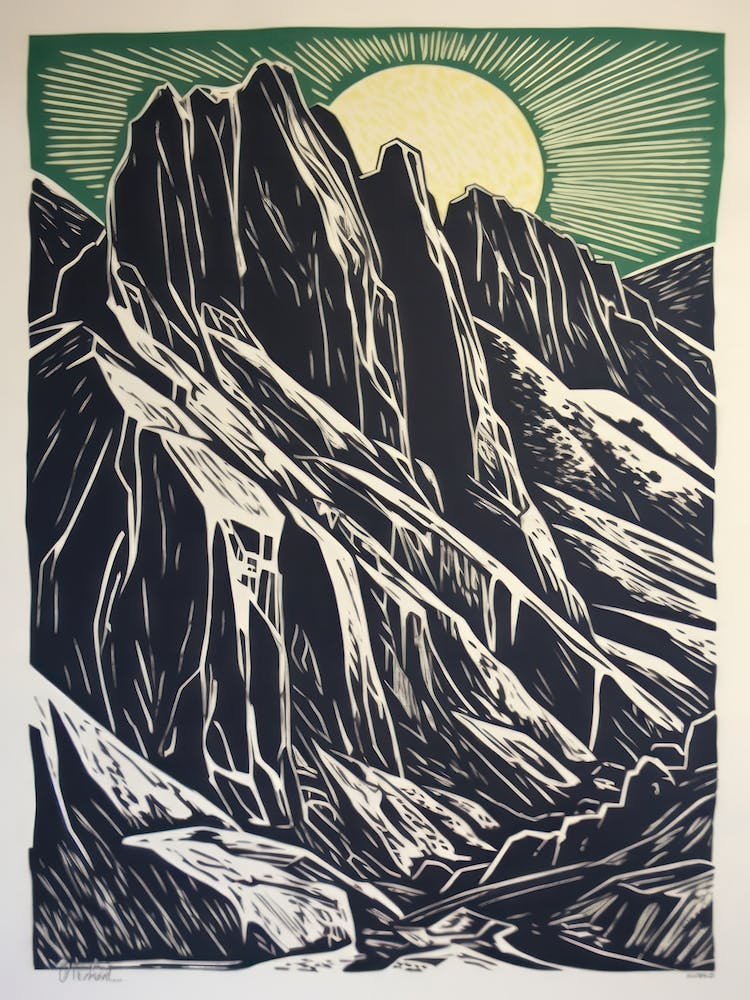 Patagonia, Argentina Linocut Illustration Style 1