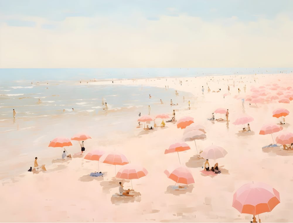 Pink Umbrellas On The Beach 1