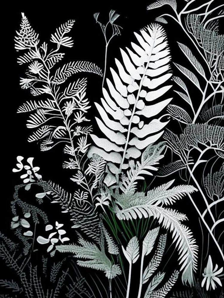Fougère femelle Fleur sauvage Linogravure 2