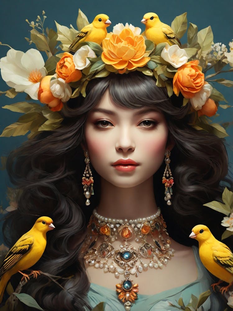 Asian Girl With Birds