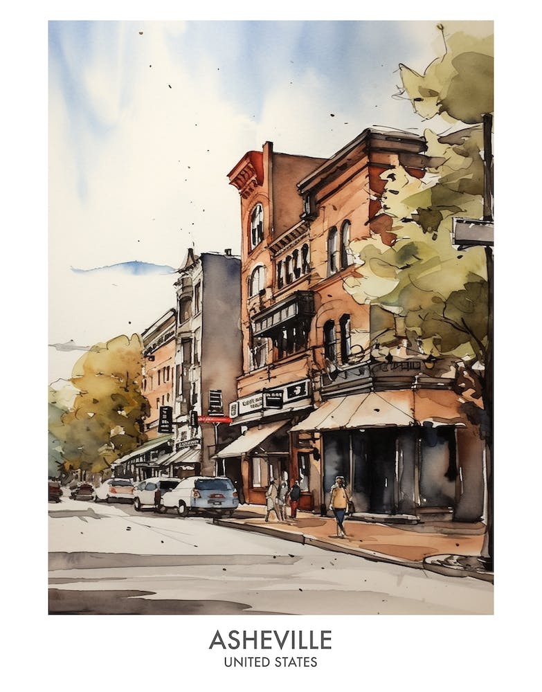 Asheville 2 Watercolour Travel Poster