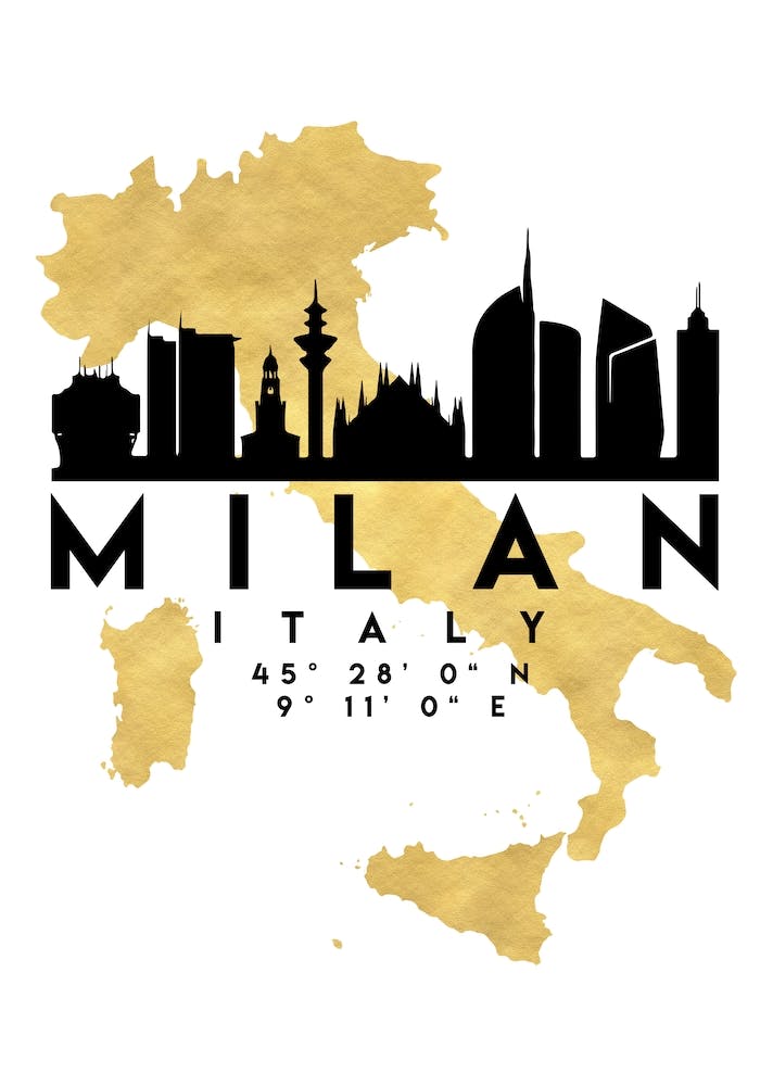 Milan Italy Silhouette City Skyline Map