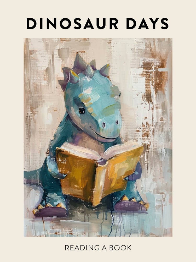 Reading A Book Dinosaur Poster