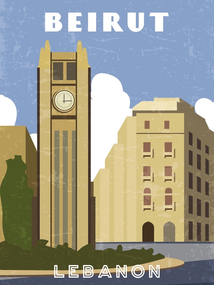 Beirut, Lebanon - Retro travel minimalist poster