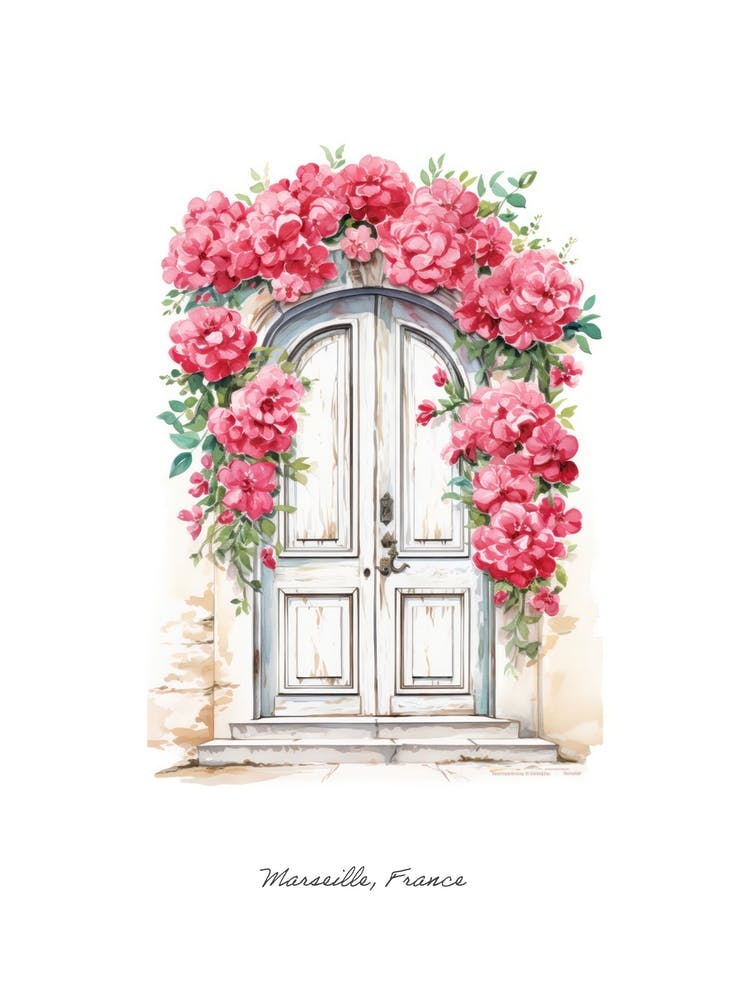 Marseille, France   Mediterranean Doors Watercolour Painting 2 Poster