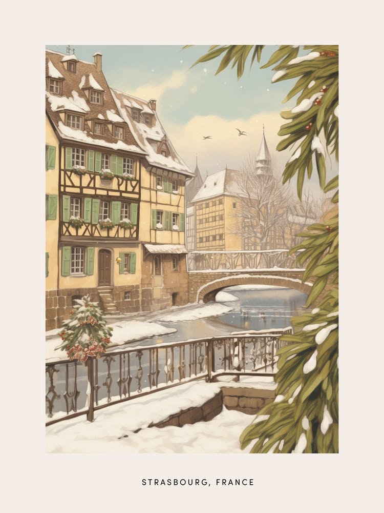 Vintage Winterposter Strasbourg Frankreich 2