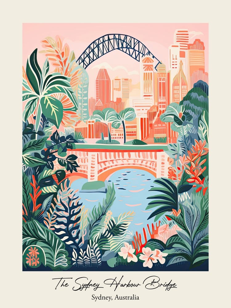The Sydney Harbour Bridge Sydney, Australia Niedliche botanische Reiseillustration 0 Poster