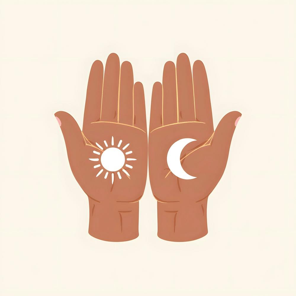 Two Hands Holding The Sun And Moon