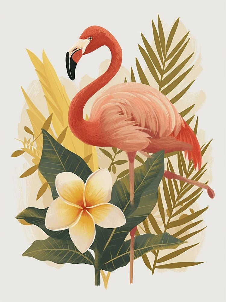Jamess Flamingo And Frangipani Minimalist Illustration 4