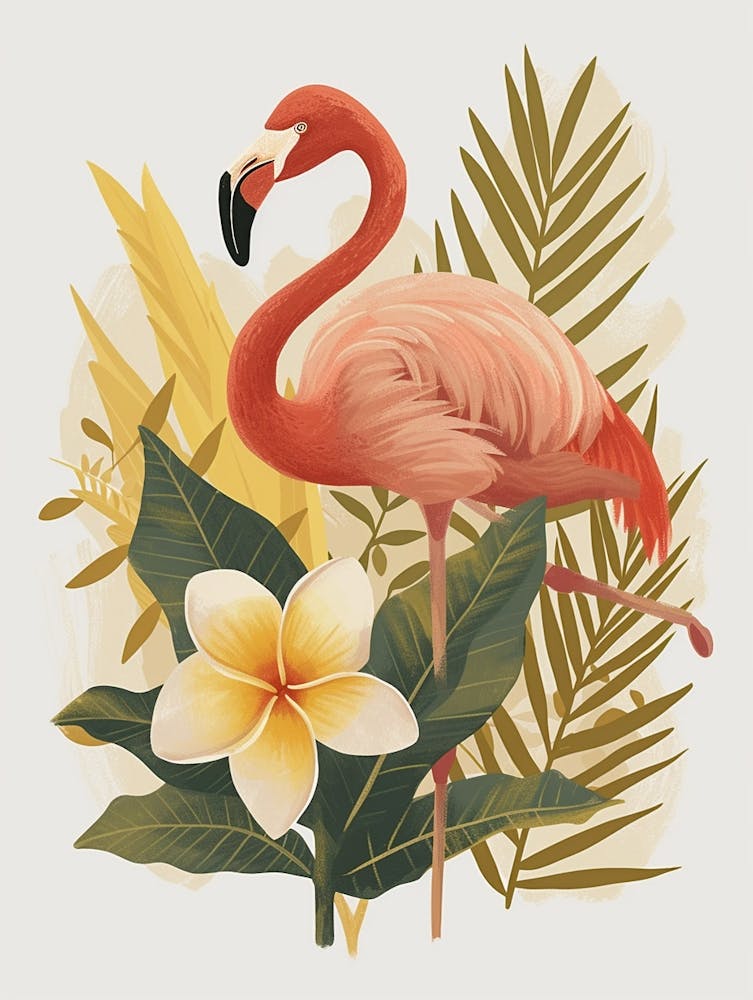 Jamess Flamingo And Frangipani Minimalist Illustration 4
