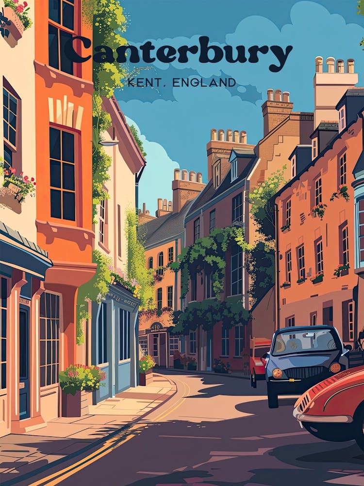 Canterbury England Street Digital Travel Illustration