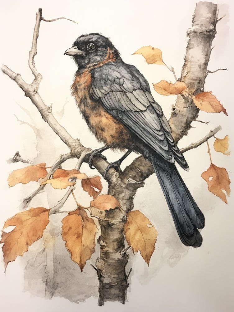 Storybook Animal Watercolour Raven 1