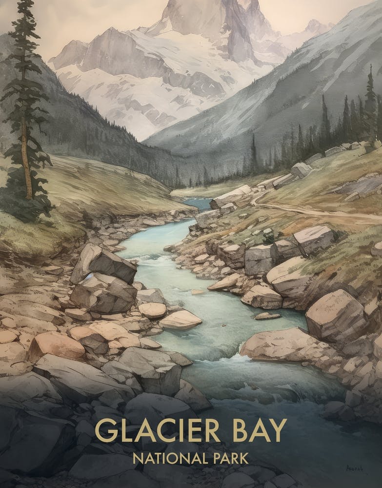 Glacier National Park Watercolour Vintage Travel Poster 2