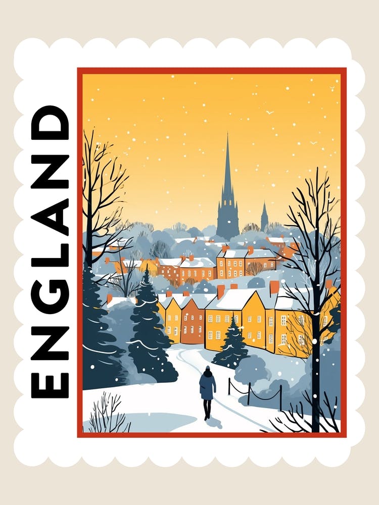 Retro Winter Stamp Poster Oxford United Kingdom 1