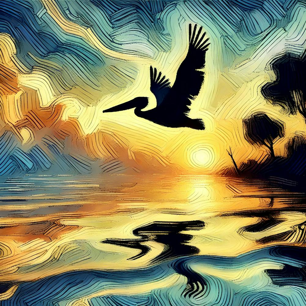 Pelican At Sunset