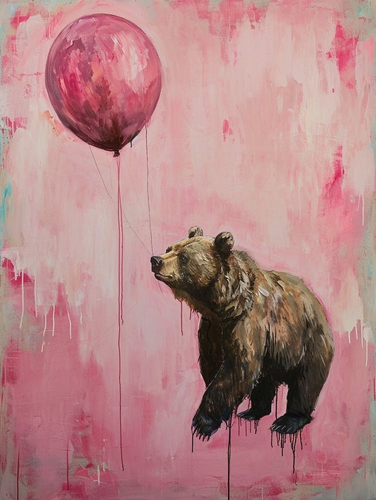 Cute Grizzly Bear 2 With Balloon