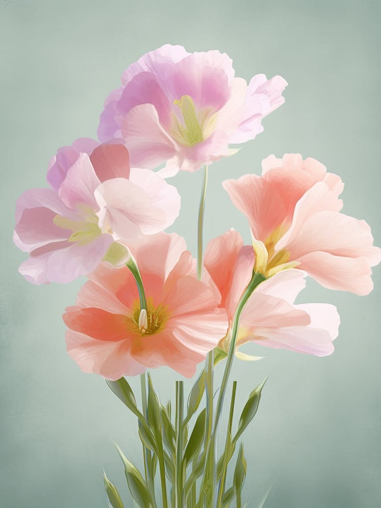 Freesia Flowers Acrylic Painting In Pastel Colours 3