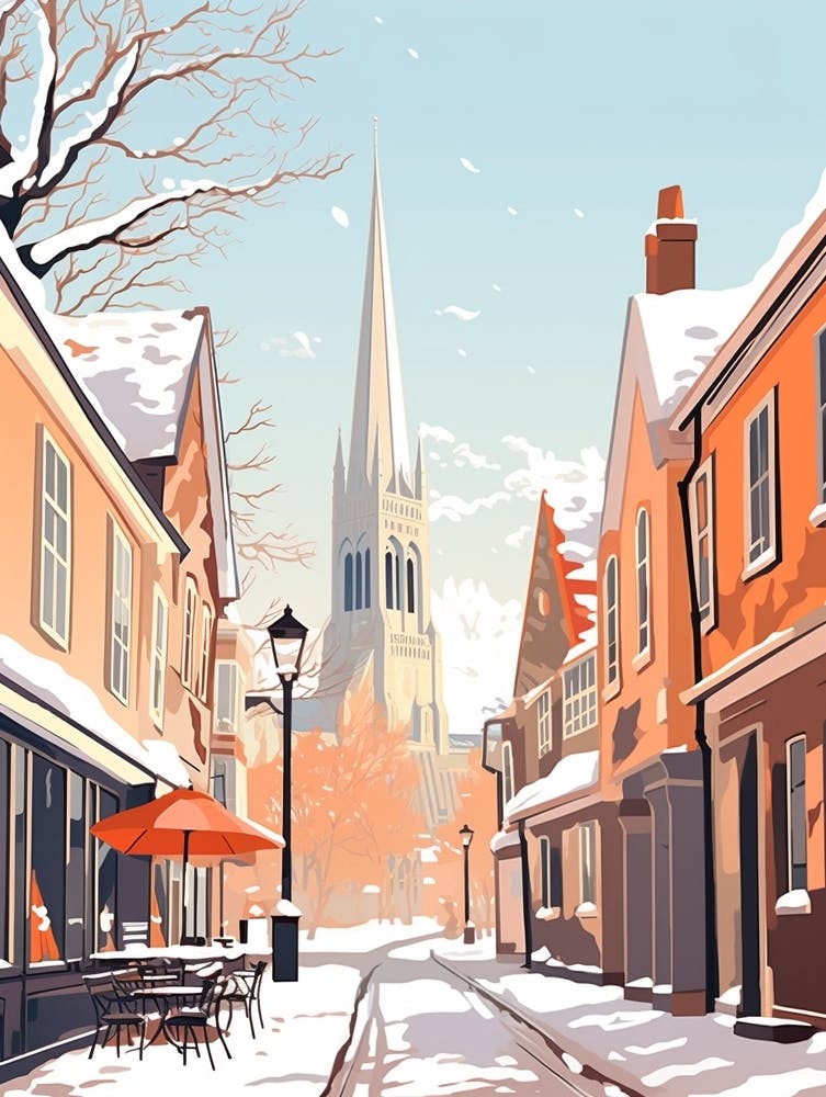 Vintage Winter Travel Illustration Canterbury United Kingdom 1