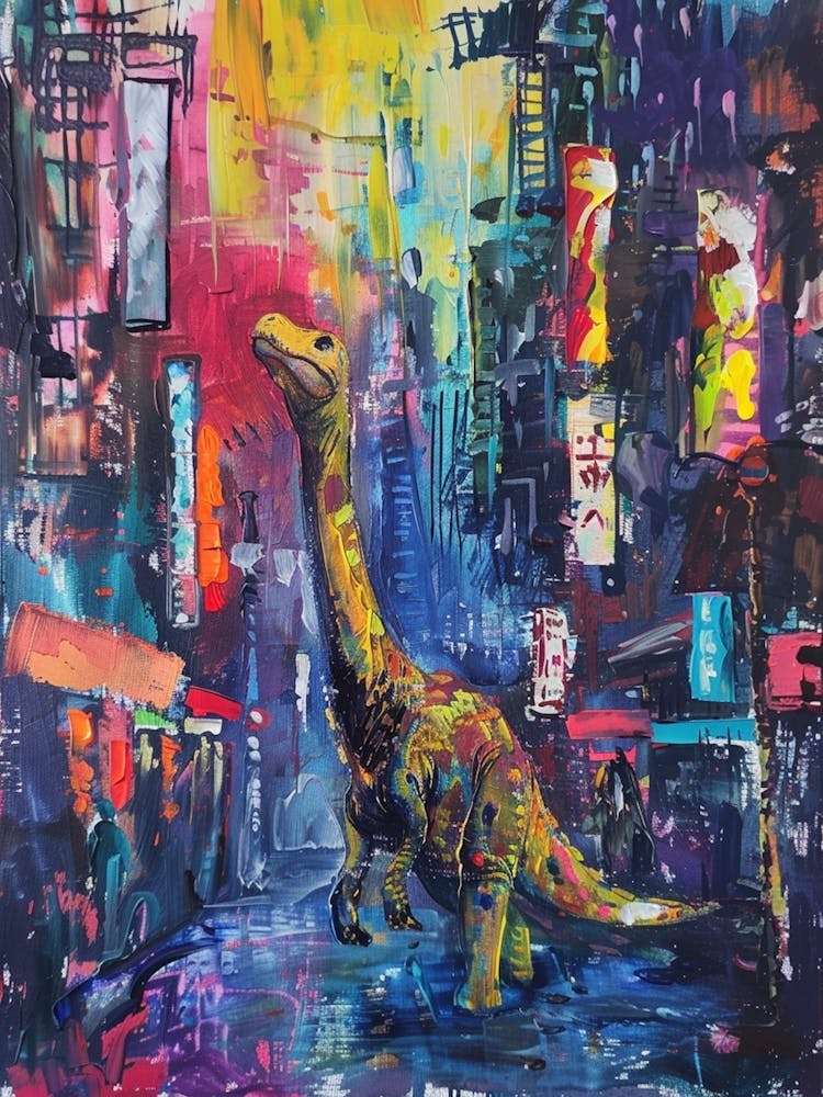 Colourful Dinosaur Cityscape Painting 5