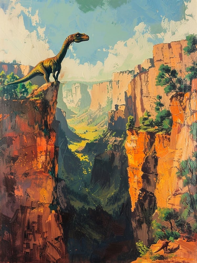 Dinosaur In A Rocky Landscape Painting 1