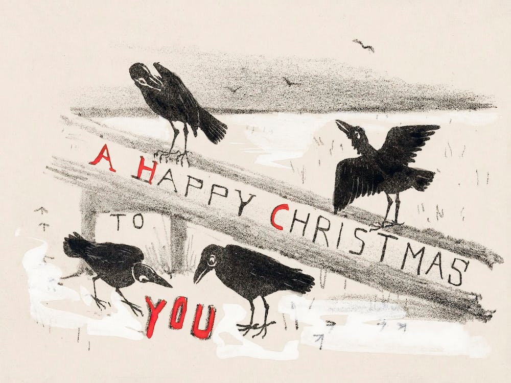 Christmas Card With Four Crows (1878–1917), Theo Van Hoytema